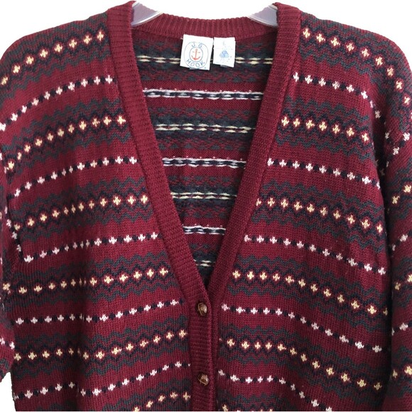 JG Hook 100% Wool Cardigan Sweater Womens Size M VTG 70s Birdseye Burgundy FLAWS - Picture 2 of 16